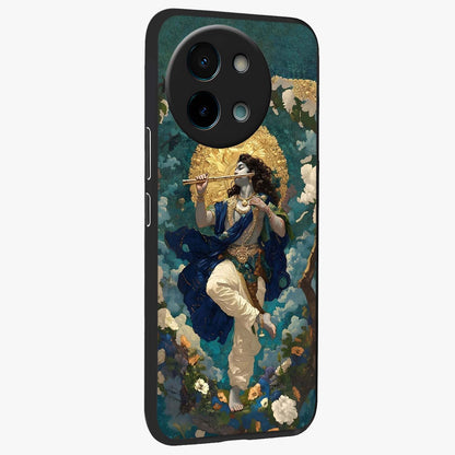 Divine Krishna Art Glass Case upright view showcasing divine Krishna artwork with sacred artistic theme.