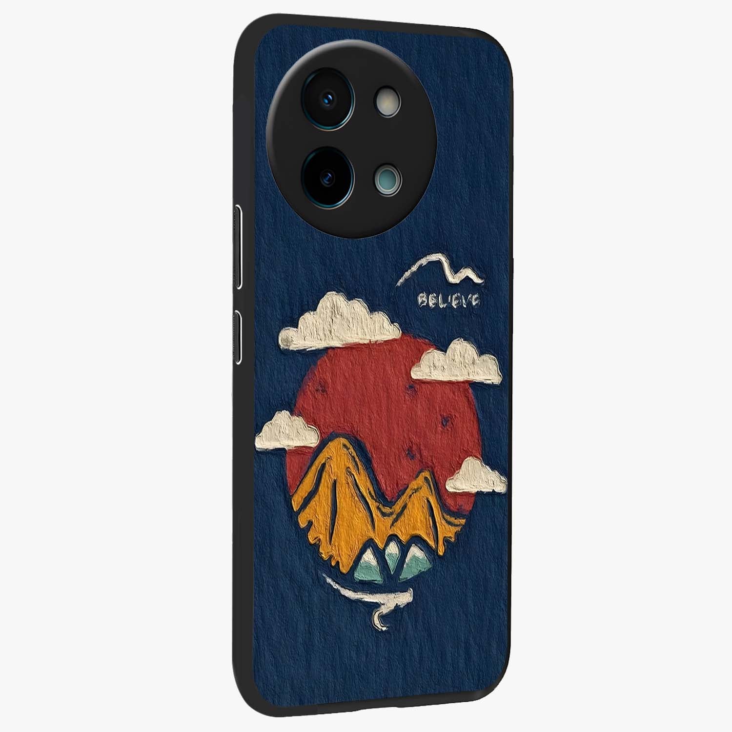 Dream Beyond Mountains Glass Case upright view showcasing beautiful mountain scenery with inspirational nature theme.