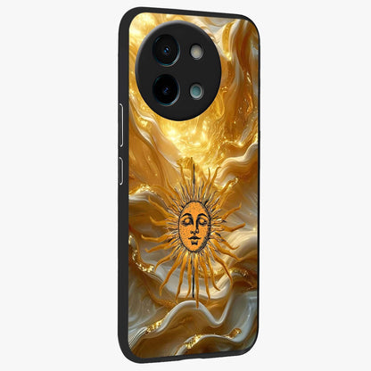 Eternal Golden Glow Glass Case upright view showcasing luminous golden artwork with luxurious visual theme.
