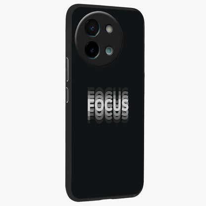 Focus Mode On Glass Case upright view showcasing strong typography statement with sleek motivational theme.