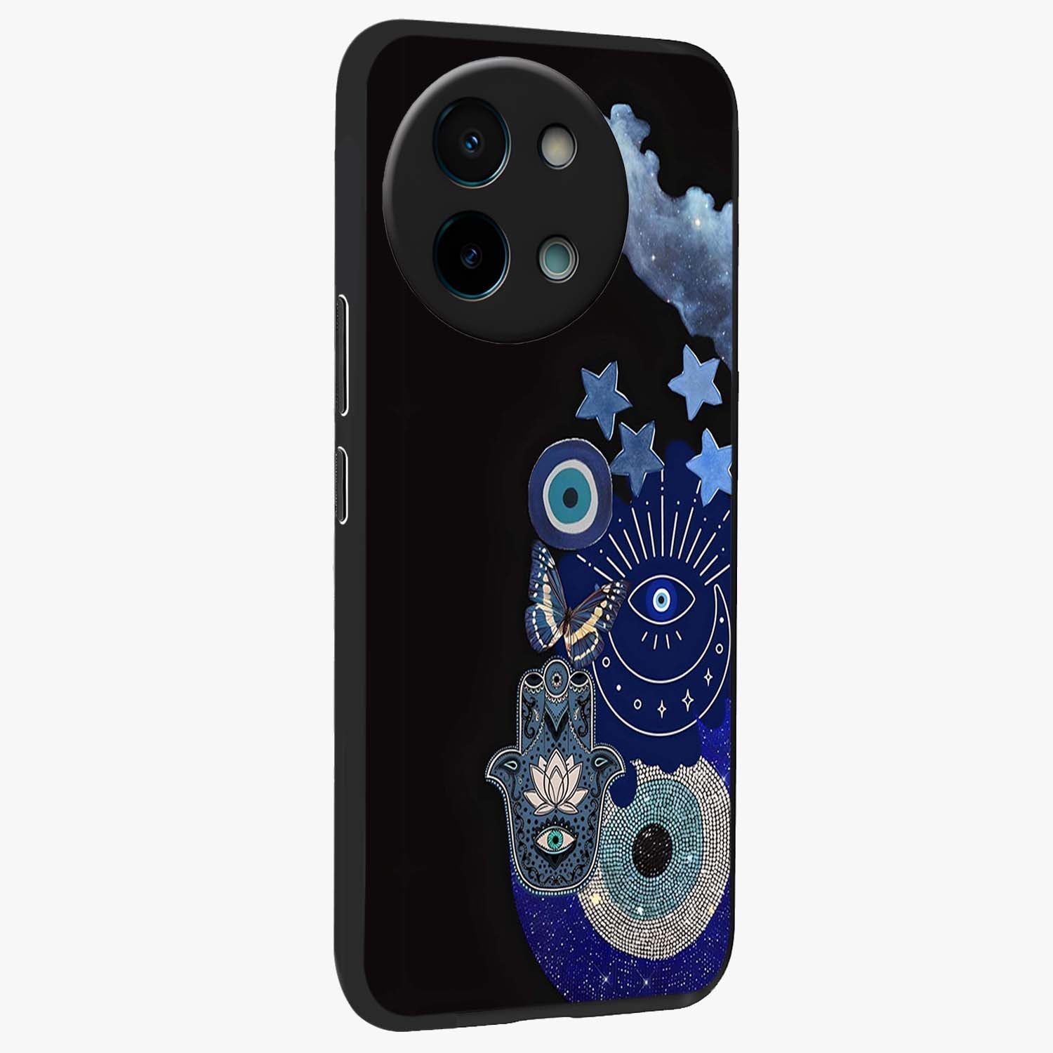 Galactic Charm Cluster Glass Case upright view showcasing glowing cosmic charm artwork with magical celestial style.