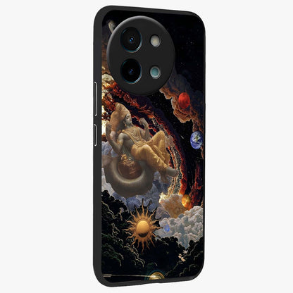 Galactic Divine God Glass Case upright view showcasing mystical divine artwork with dramatic cosmic theme.