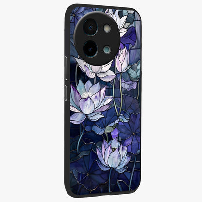 Gloss Petal Rush Glass Case upright view showcasing dynamic floral petal artwork with modern botanical theme.