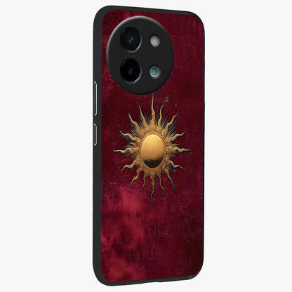 Golden Sun Minimalism Glass Case upright view showcasing simple golden sun artwork with elegant minimalist style.