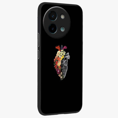 Heart With Flowers Glass Case upright view showcasing decorative heart and floral artwork with sweet romantic theme.