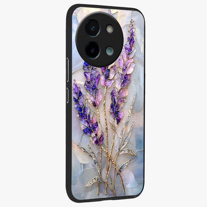 Lavender Dream Glow Glass Case upright view showcasing radiant lavender glow artwork with calming dreamy theme.