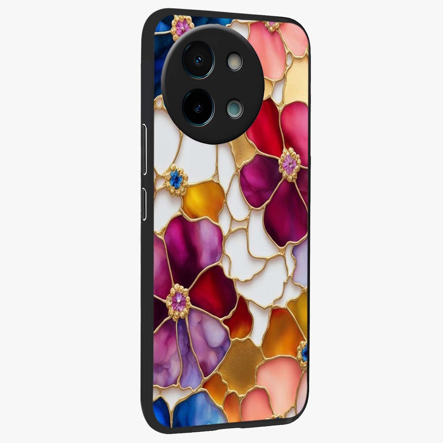 Marble Flower Pattern Glass Case upright view showcasing decorative marble flower artwork with refined style.