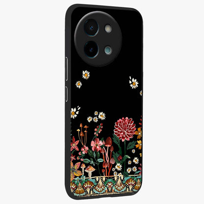 Midnight Bloom Pattern Glass Case upright view showcasing decorative floral artwork with deep night themed palette.