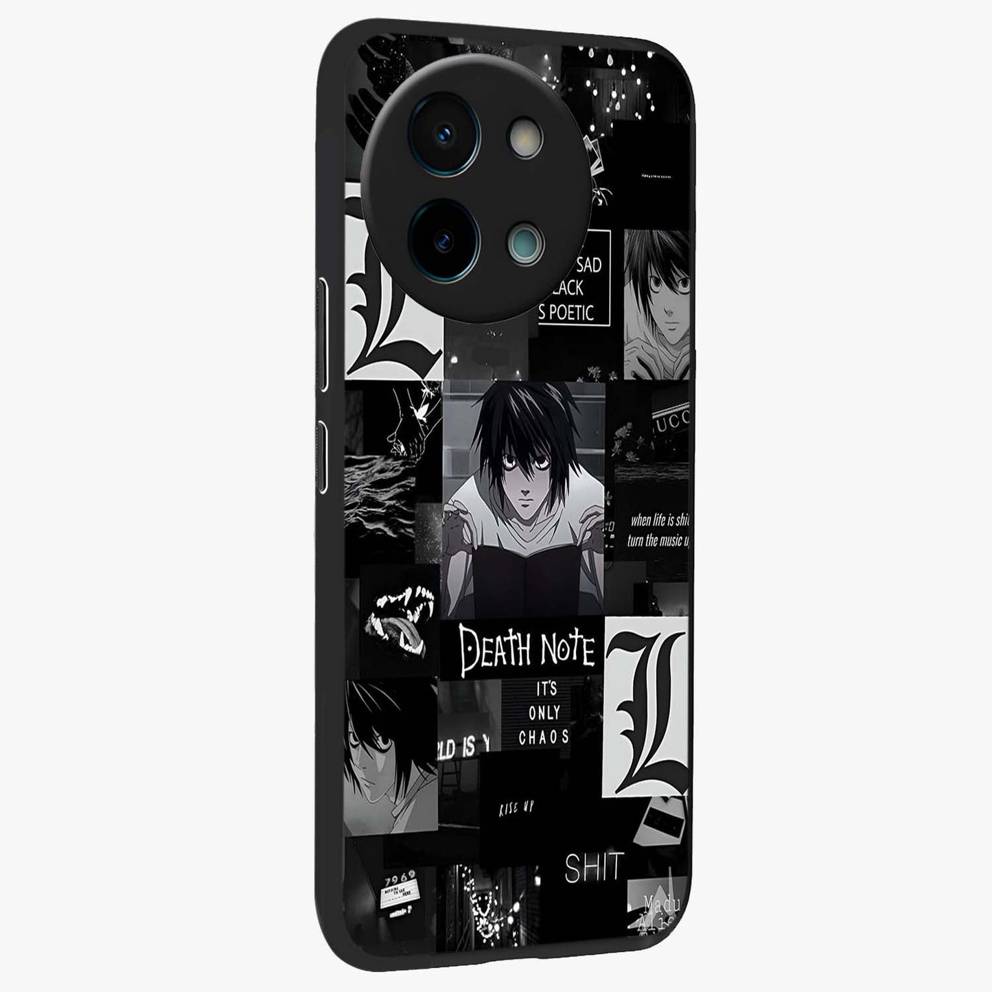Midnight Chaos Mind Glass Case upright view showcasing expressive abstract artwork with bold dark theme.