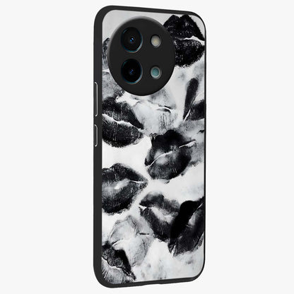 Midnight Kiss Marks Glass Case upright view showcasing stylish kiss mark artwork with trendy romantic theme.
