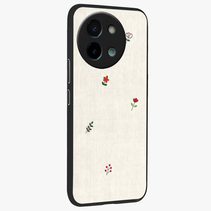 Minimalistic Blue With White Flower Pattern Glass Case upright view showcasing clean white flower artwork with calming blue theme.