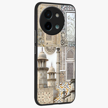 Mughal Marble Legacy Glass Case upright view showcasing ornate Mughal design with luxurious traditional theme.