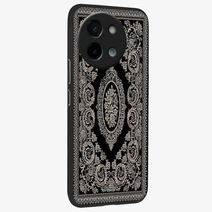 Noir Bloom Elegance Glass Case upright view showcasing graceful floral artwork with luxurious dark theme.