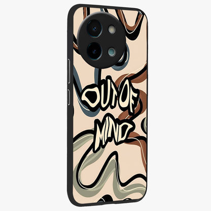 Out Of Mind Glass Case upright view showcasing striking typography artwork with edgy conceptual theme.