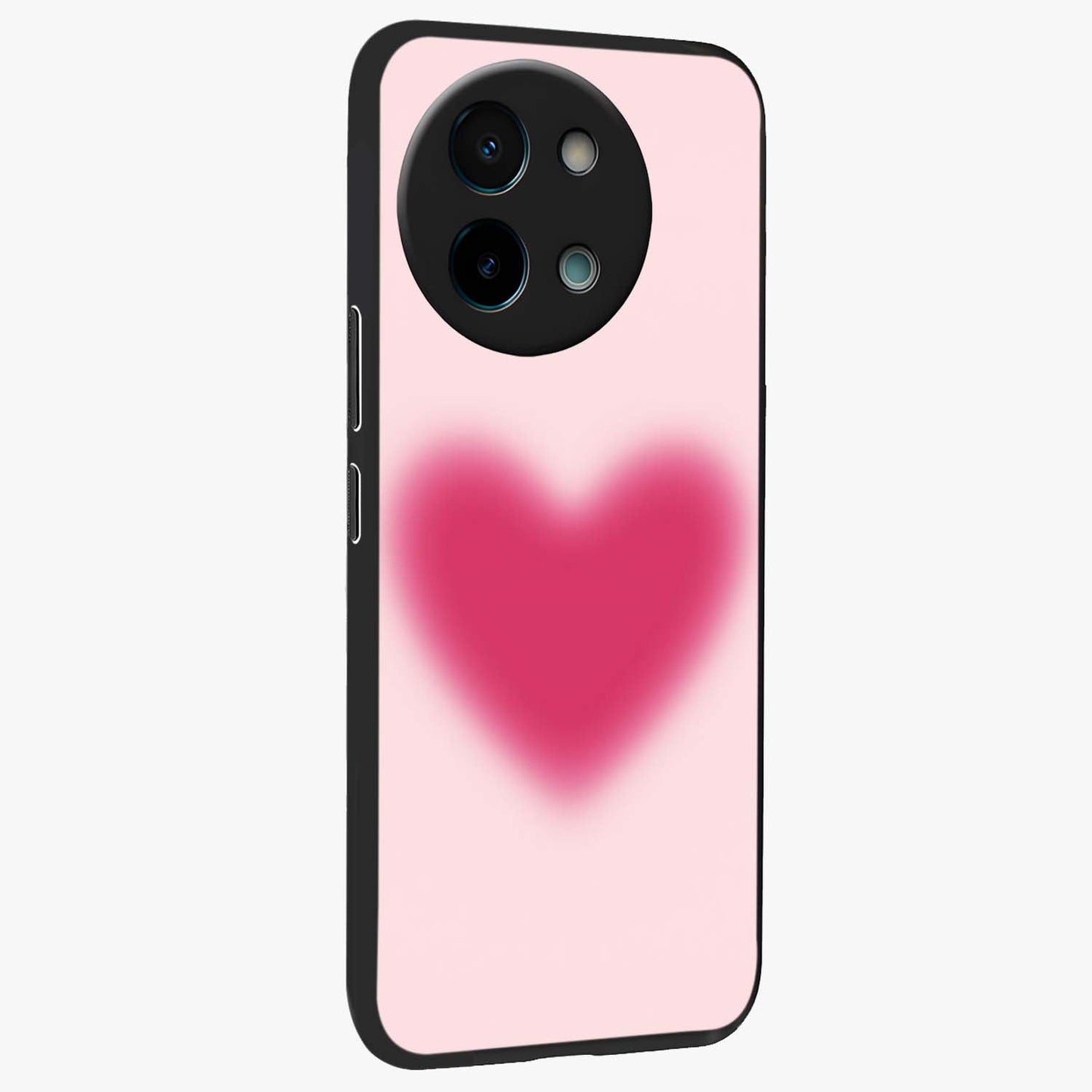 Pink Aura Heart Glass Case upright view showcasing romantic heart artwork with soft pastel theme.