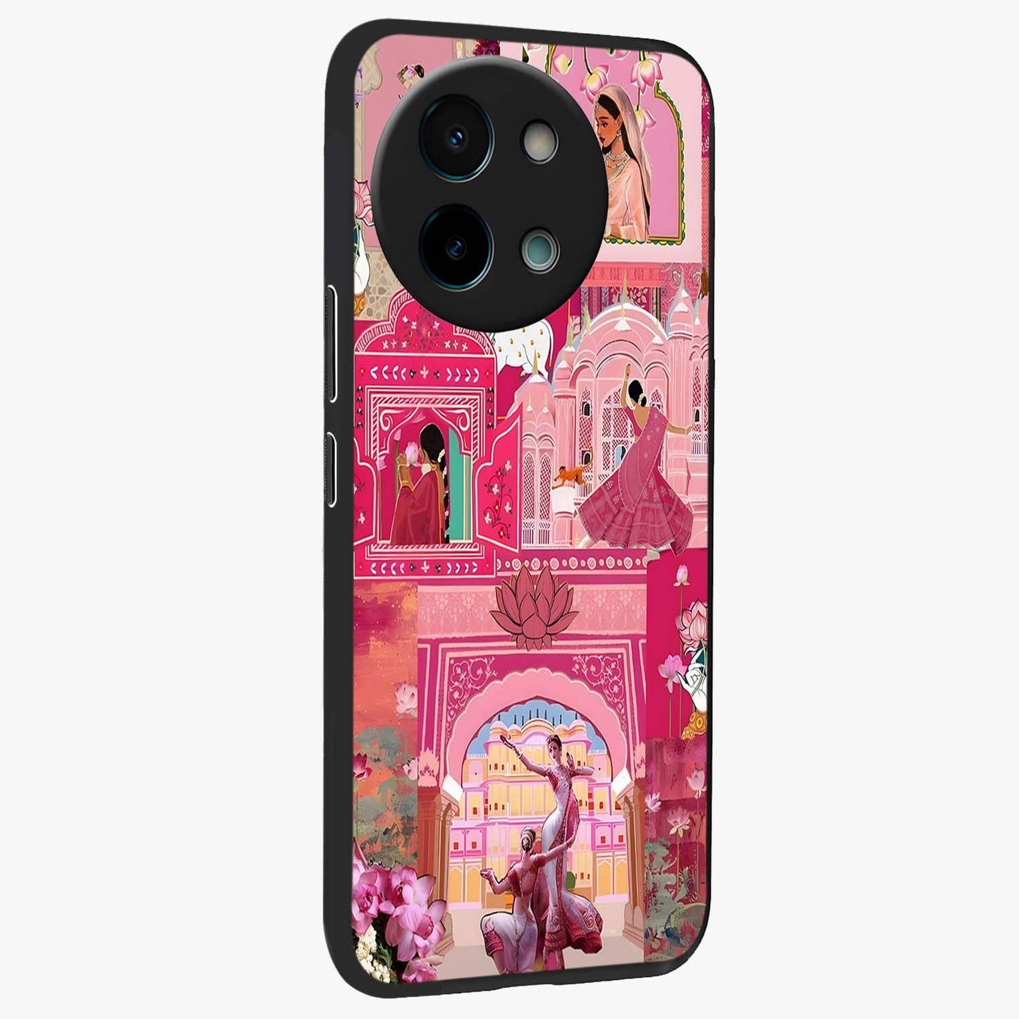 Pink Palace Muse Glass Case upright view showcasing artistic palace artwork with graceful royal theme.