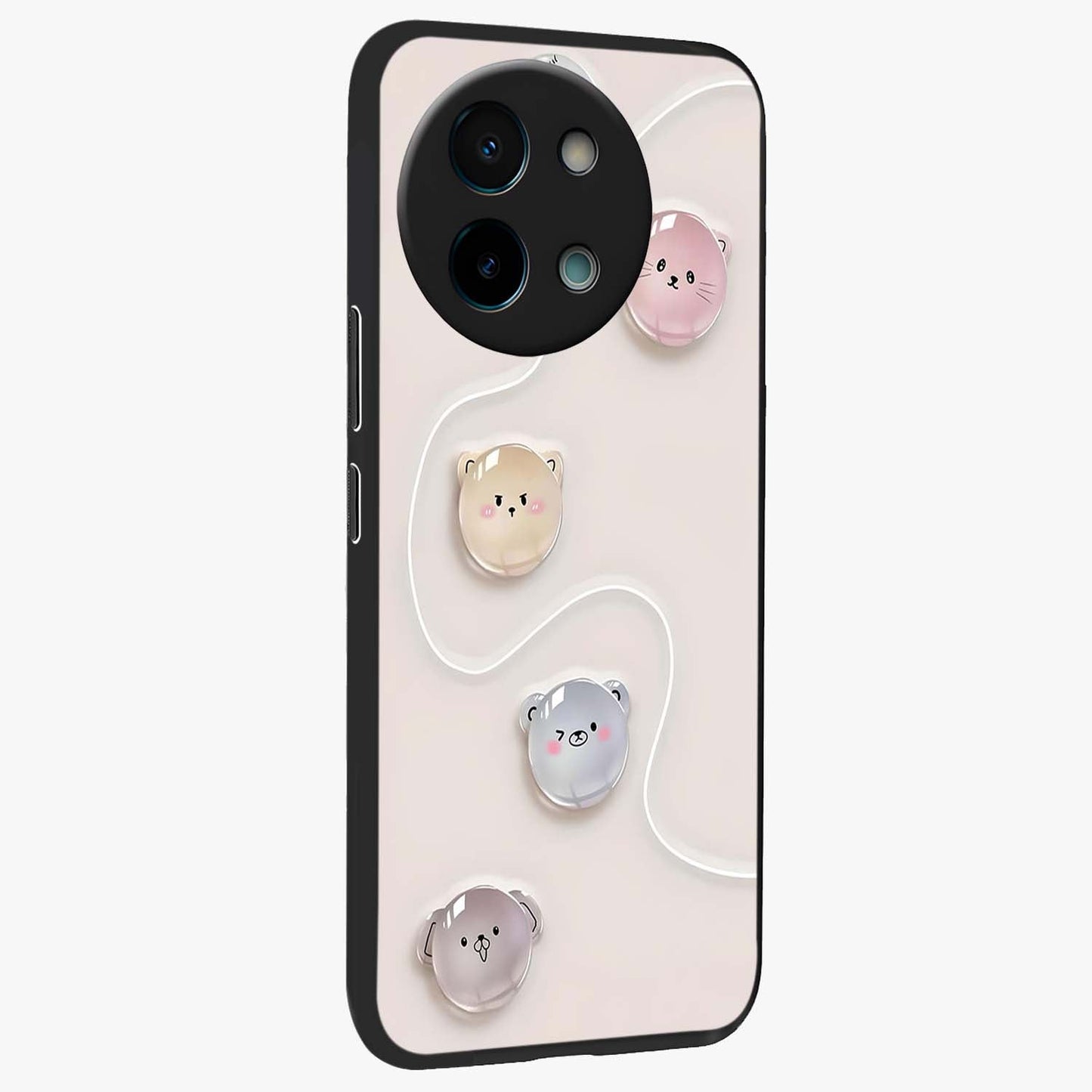 Puffy Face Parade Glass Case upright view showcasing adorable character artwork with cheerful animated theme.