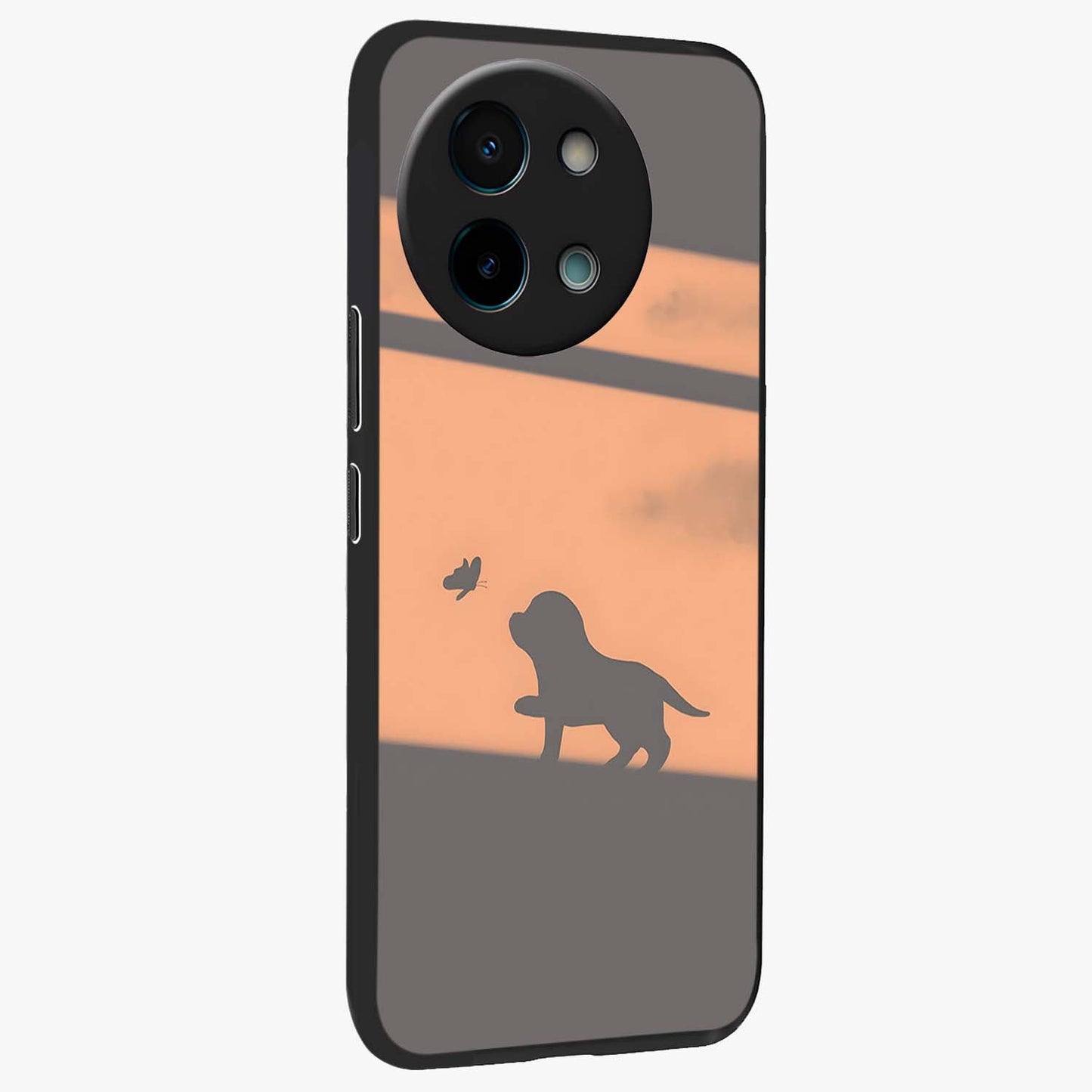 Puppy Shadow Art Glass Case upright view showcasing charming puppy artwork with creative silhouette theme.