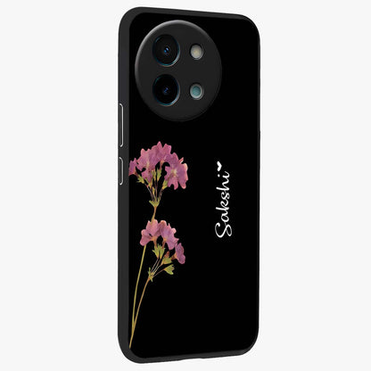 Riching Lavender Flower Custom Name Glass Case upright view showcasing elegant lavender floral artwork with personalized aesthetic.