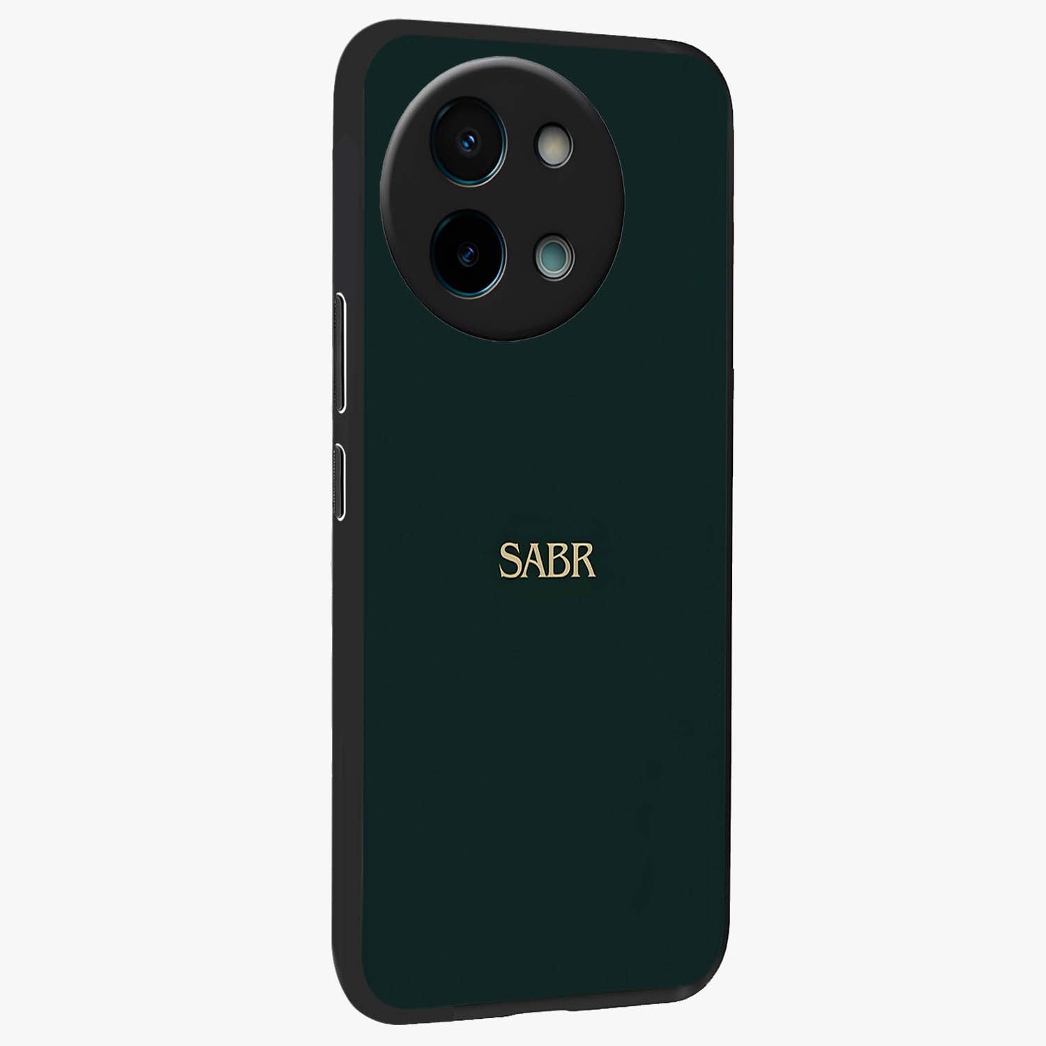 Sabr Minimal Patience Glass Case upright view showcasing calm minimalist artwork with motivational patience theme.