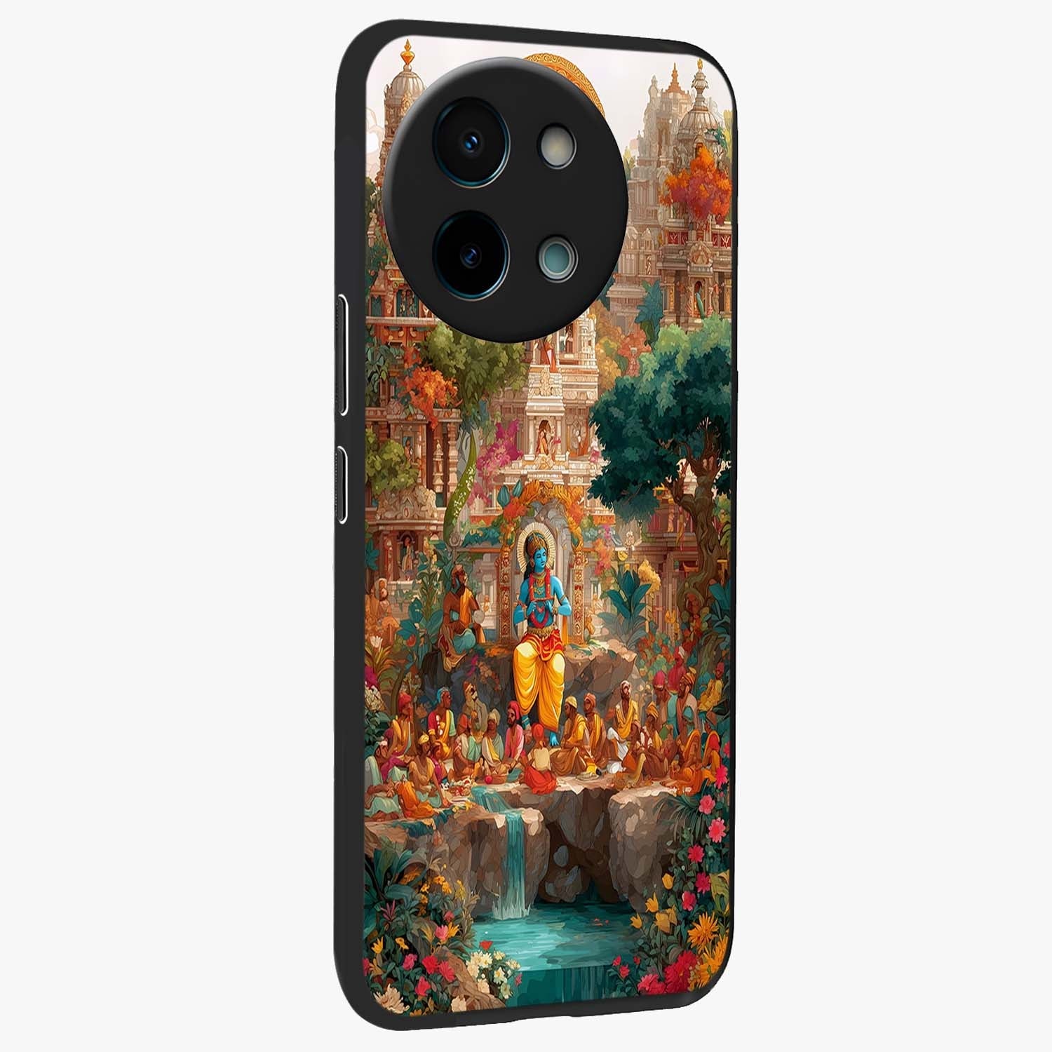 Sacred Sunlight Gods Glass Case upright view showcasing glowing divine artwork with sacred mythological theme.