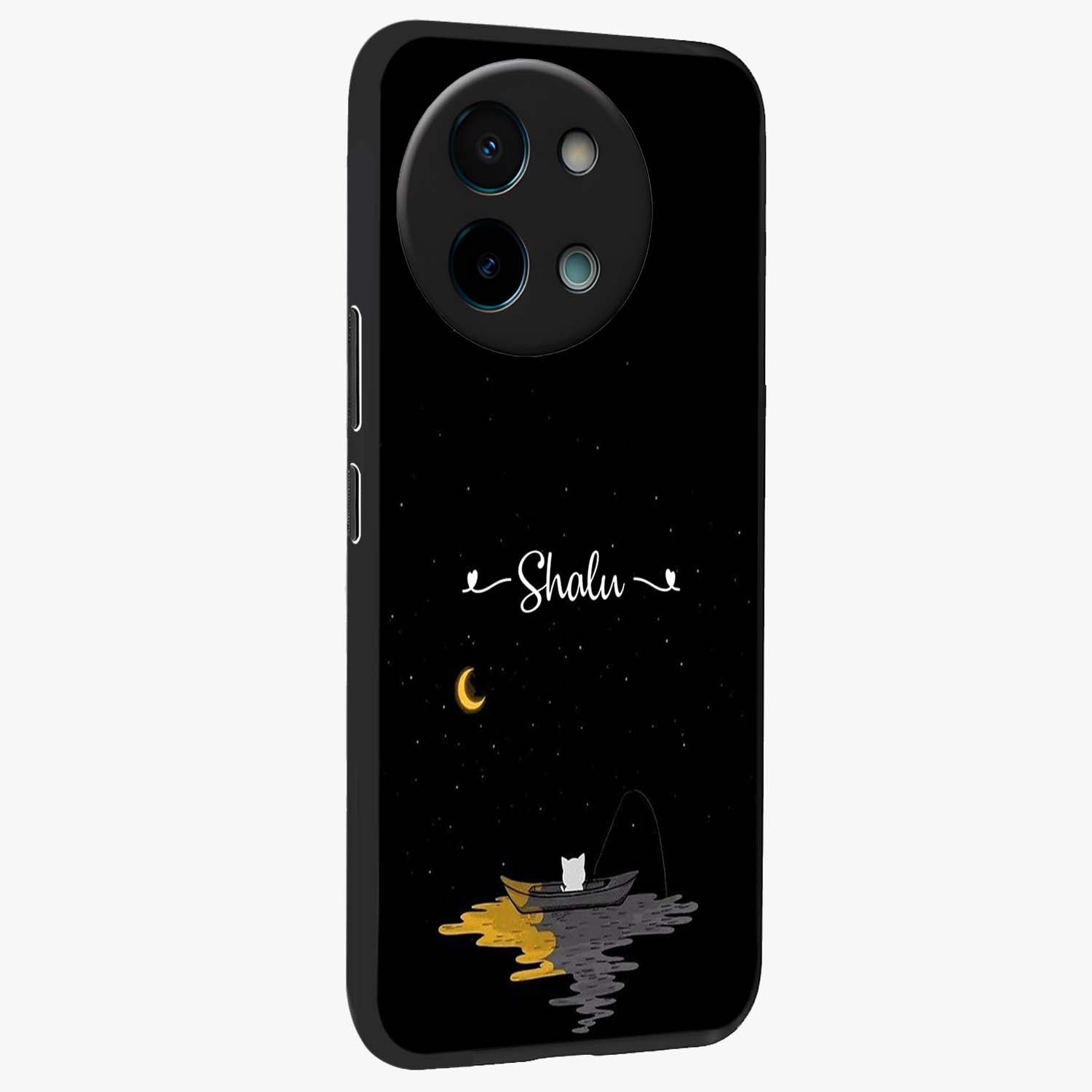 Silent Night Row Glass Case upright view showcasing tranquil night artwork with serene landscape theme.