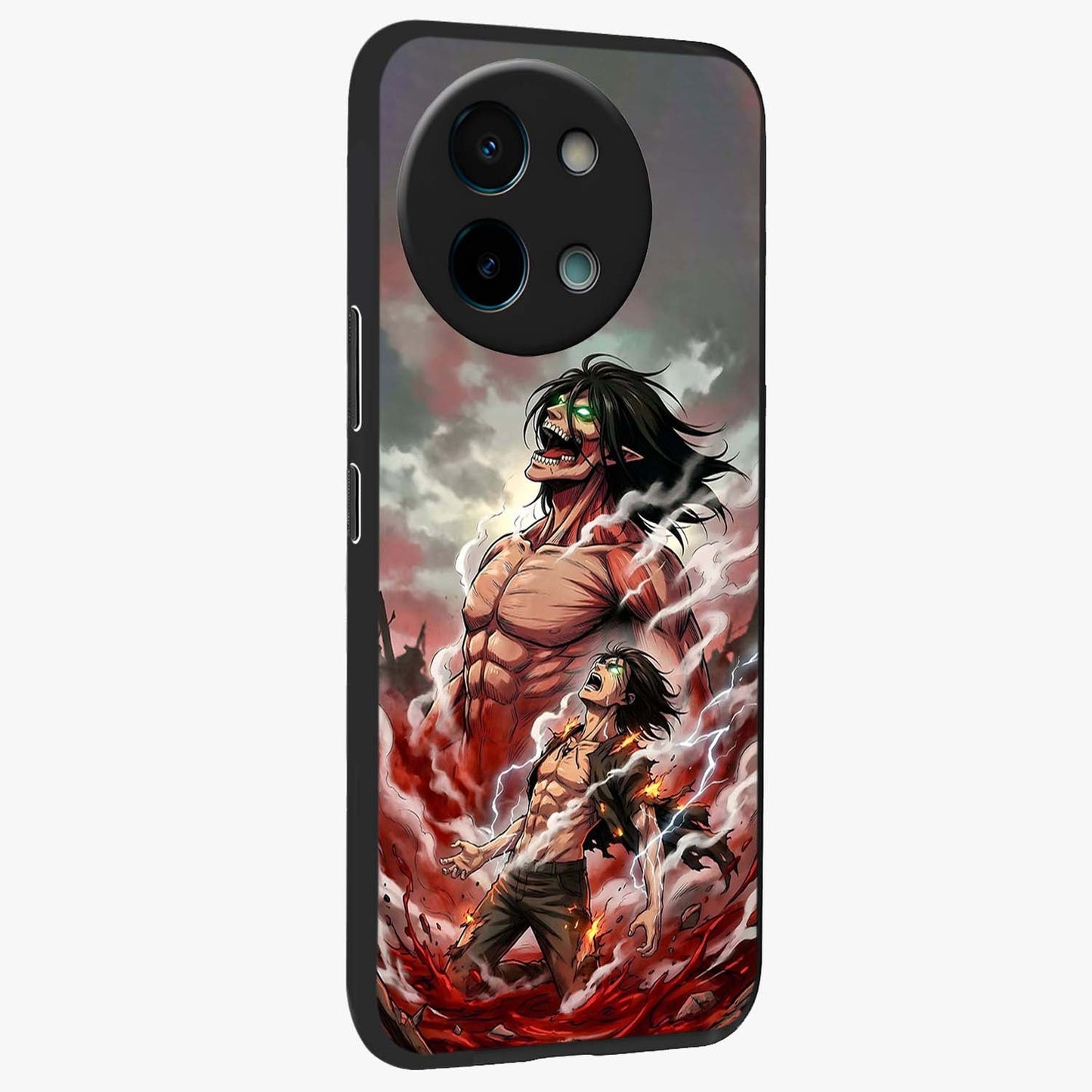 Titan Awakening Fury Glass Case upright view showcasing intense titan artwork with epic fantasy theme.