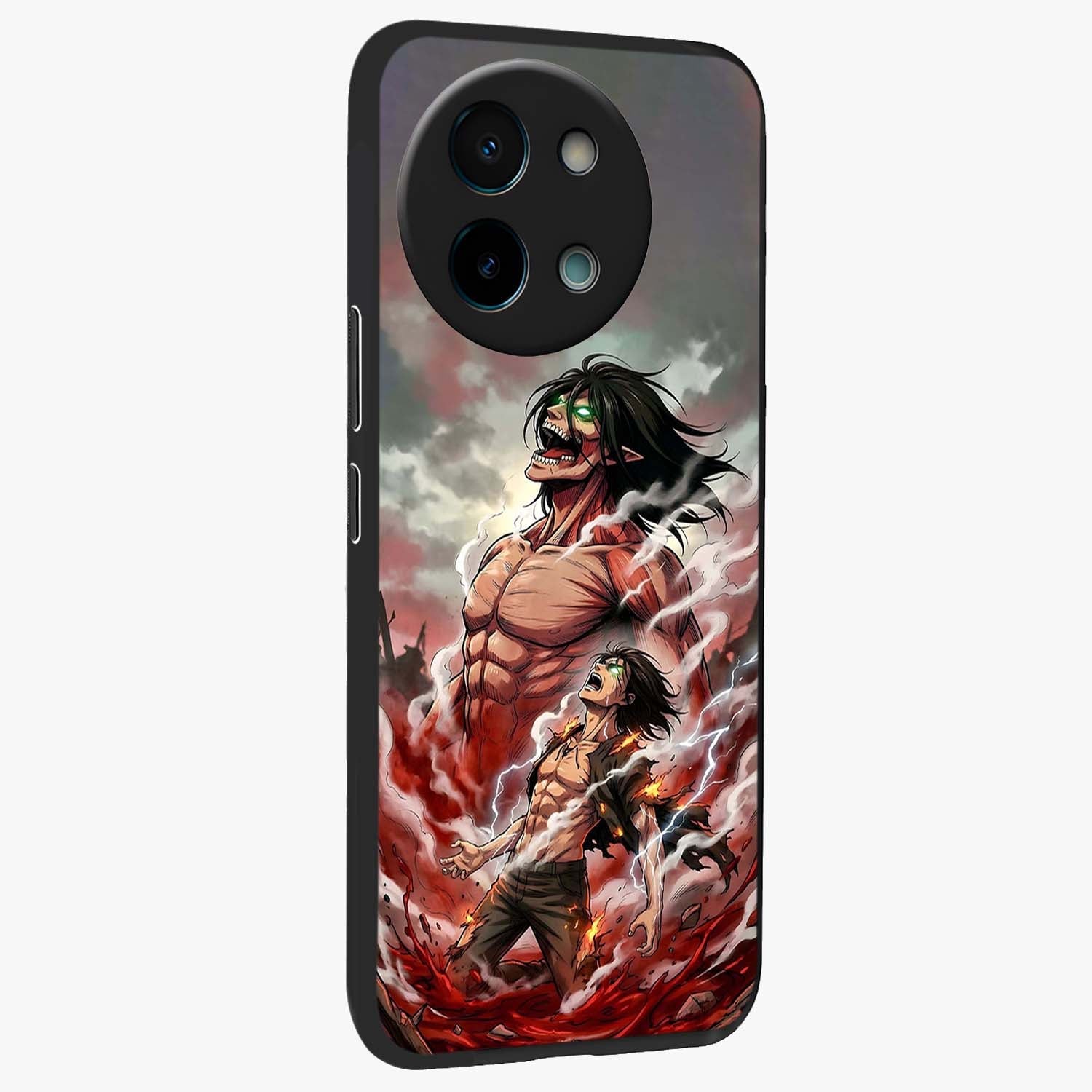 Titan Awakening Fury Glass Case upright view showcasing intense titan artwork with epic fantasy theme.