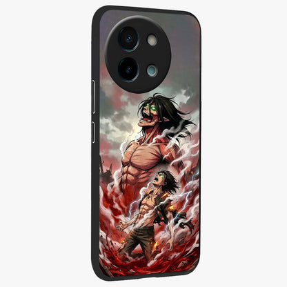 Titan Awakening Fury Glass Case upright view showcasing intense titan artwork with epic fantasy theme.