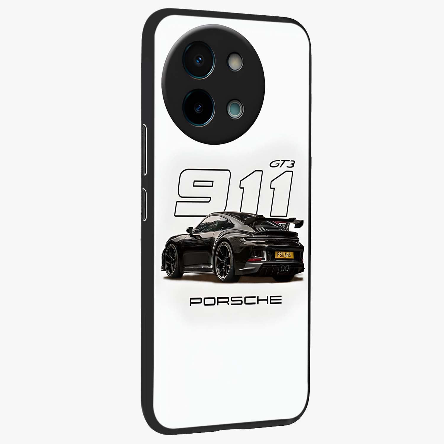Turbo Legacy Icon Glass Case upright view showcasing bold racing inspired artwork with classic car theme.