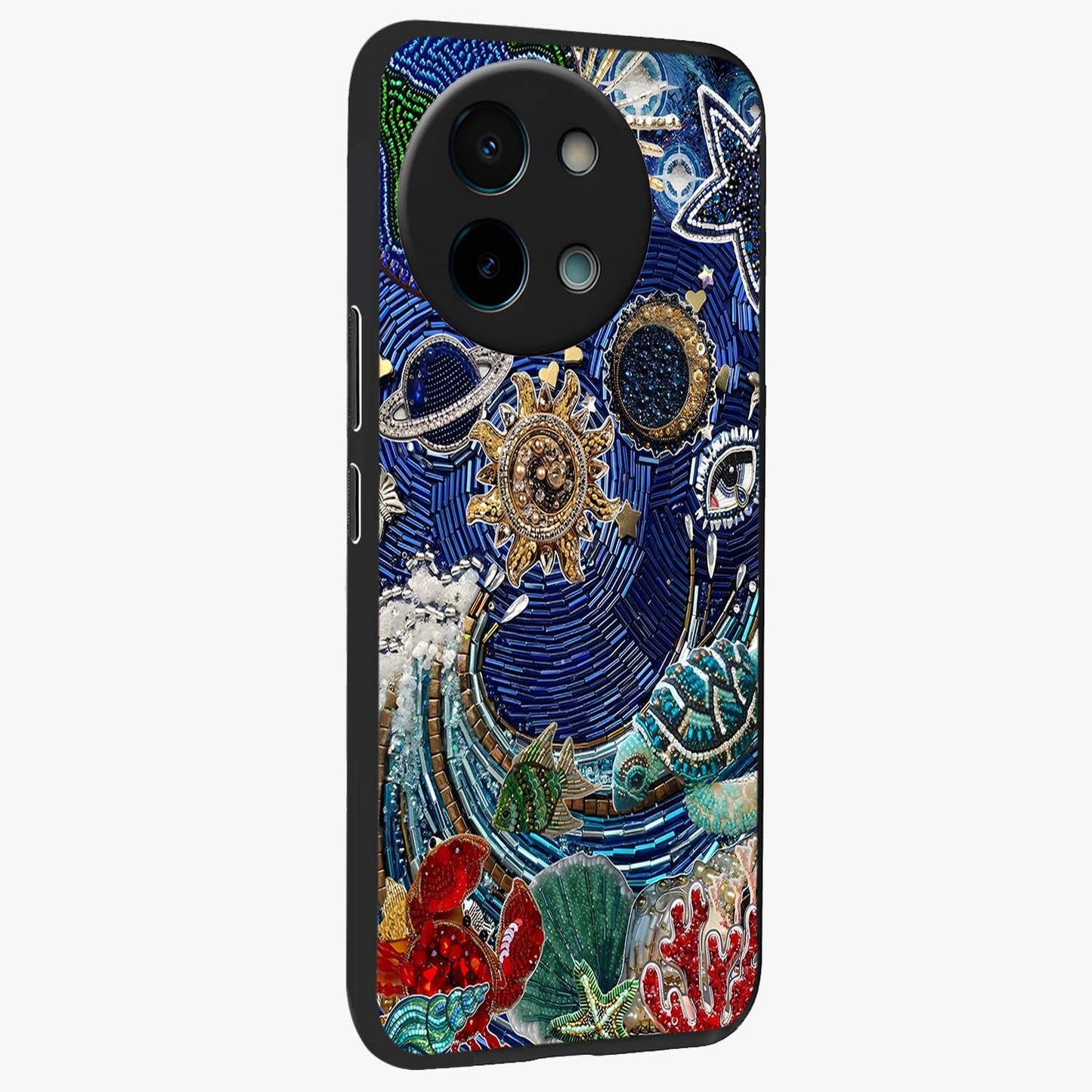 Universe Underwater Spark Glass Case upright view showcasing magical underwater galaxy artwork with vibrant cosmic theme.