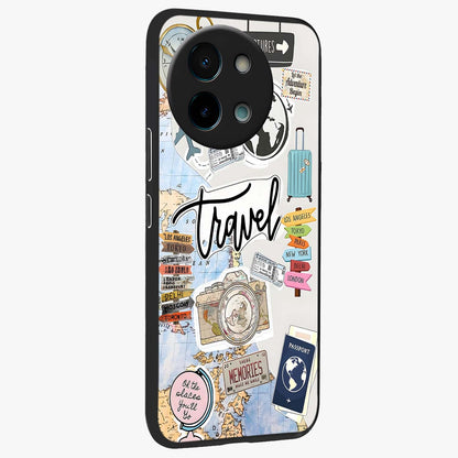 Wanderlust Journal Glass Case upright view showcasing wanderlust inspired artwork with creative exploration theme.