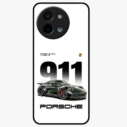911 Turbo Dominance Glass Case showing clean flat back view with bold 911 sports car artwork and glossy glass finish.