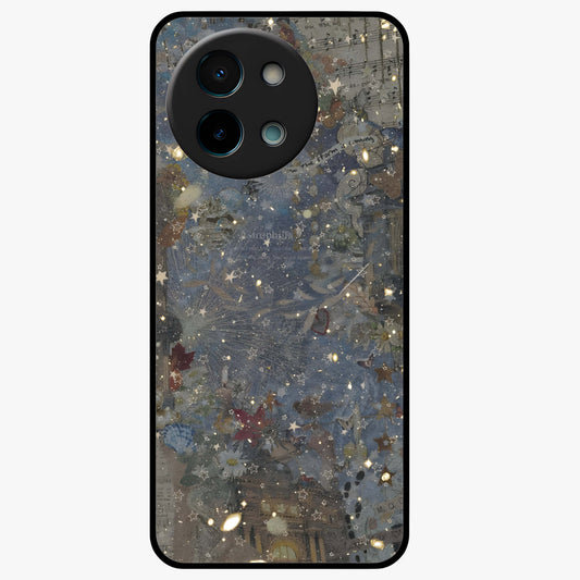 Aesthetic Astrolophia Glass Case showing flat back view with dreamy aesthetic design and glossy glass finish.