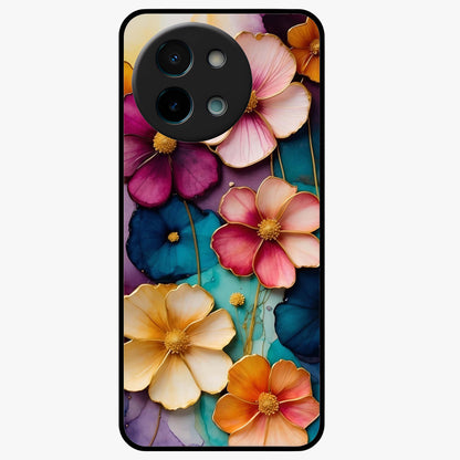 Artlyn Grace Flower Pattern Glass Case showing flat back view with elegant floral pattern artwork and glossy glass finish.