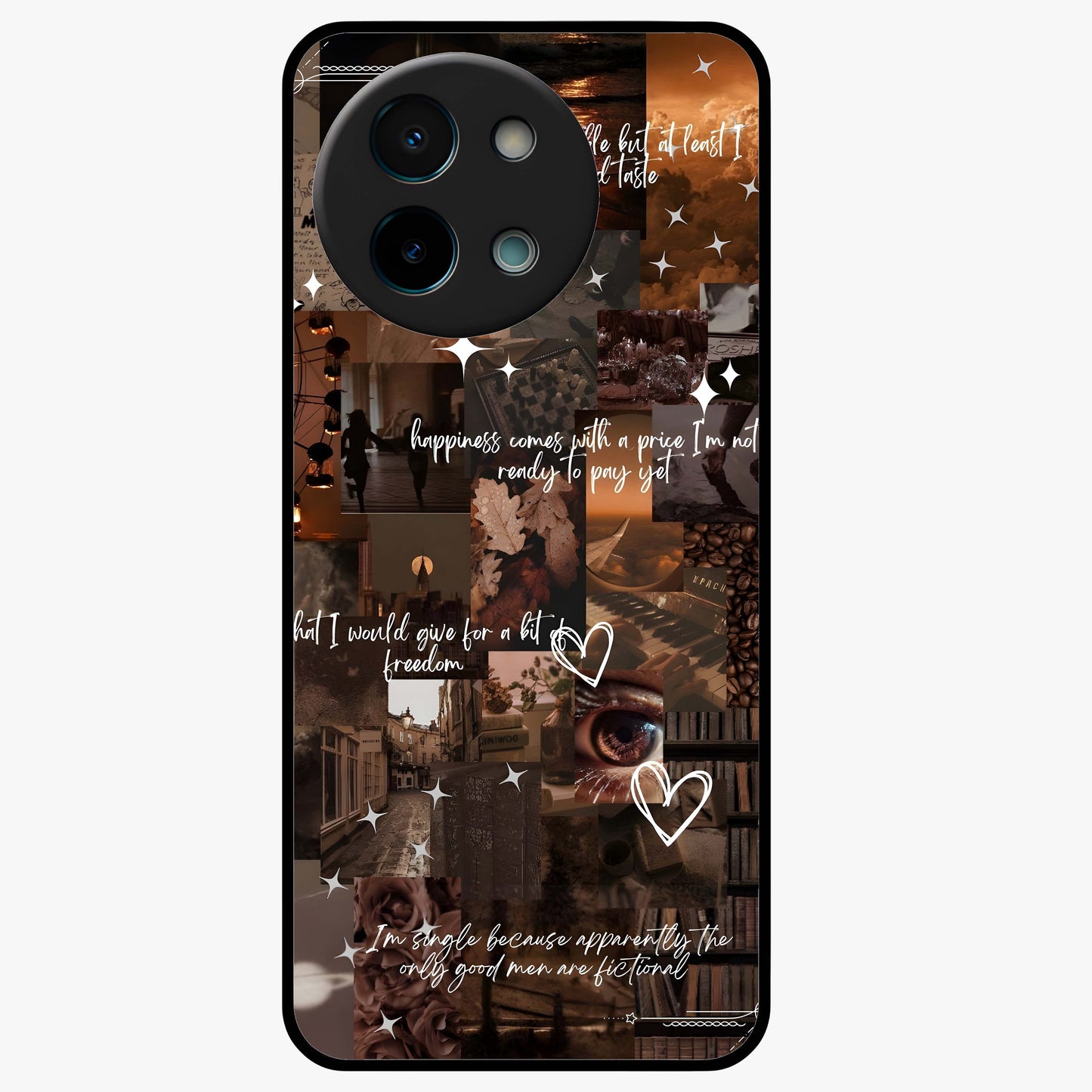 Bittersweet Aesthetic Chaos Glass Case showing flat back view with artistic chaotic aesthetic design and glossy glass finish.