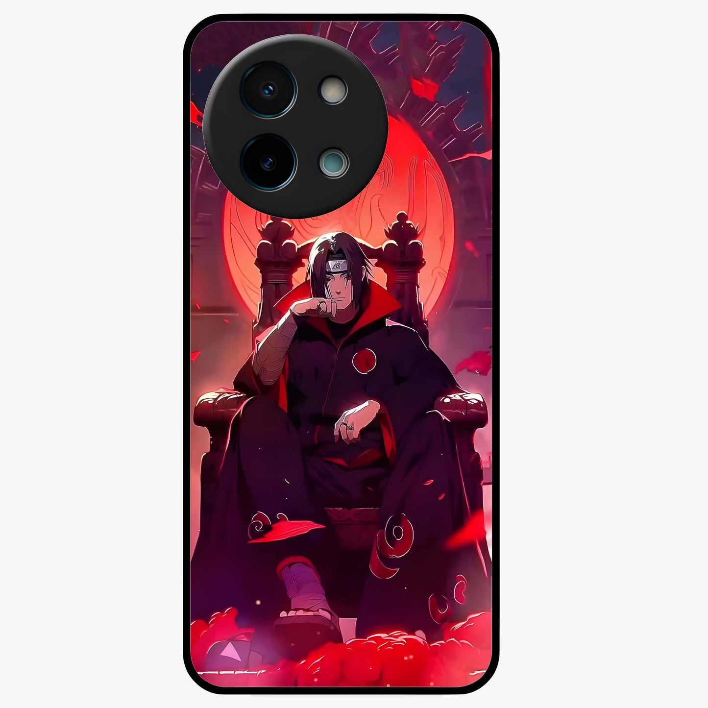 Blood Moon Sovereign Glass Case showing flat back view with mystical blood moon artwork and glossy glass finish.