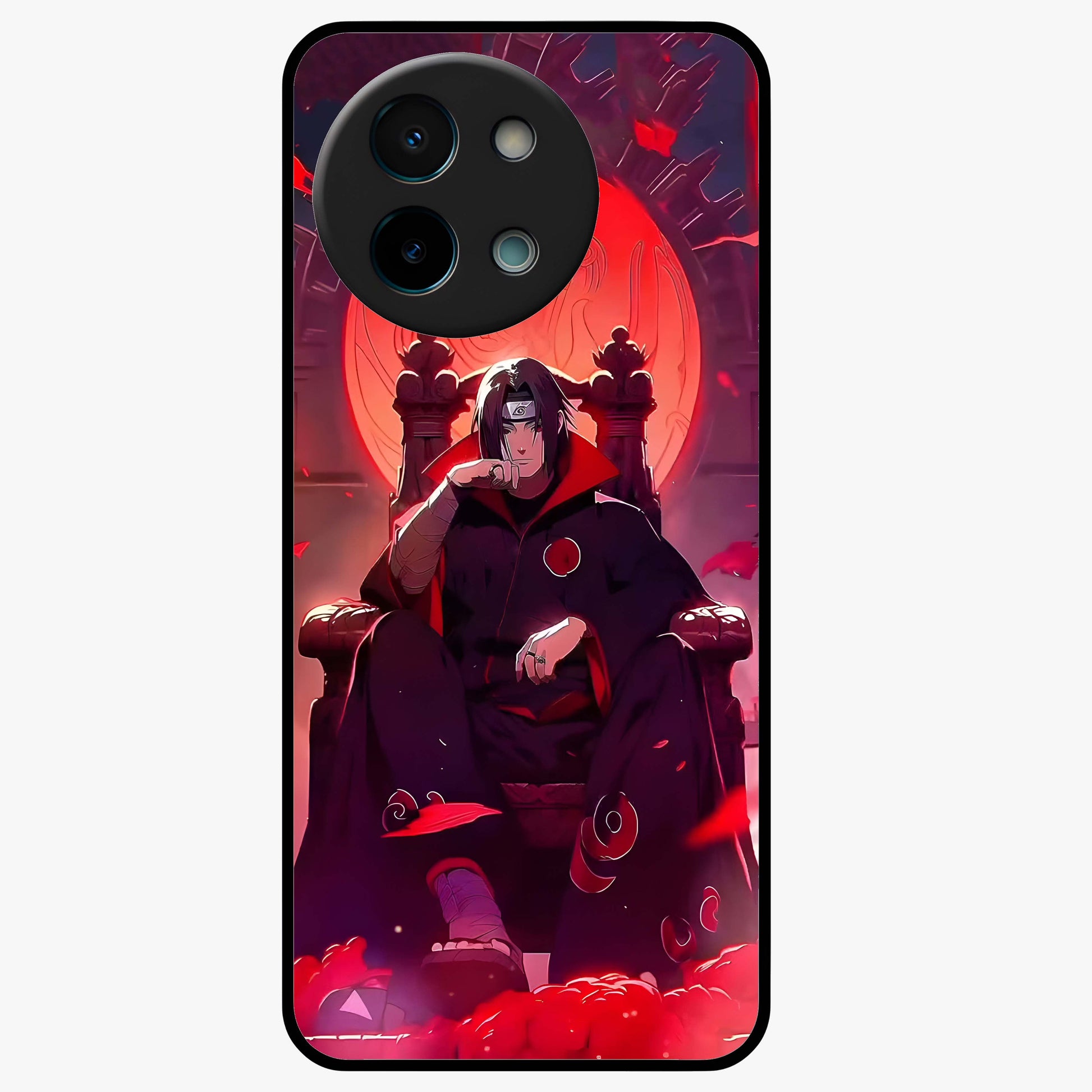 Blood Moon Sovereign Glass Case showing flat back view with mystical blood moon artwork and glossy glass finish.