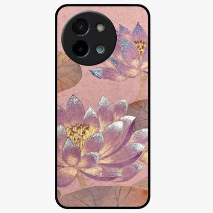 Blossom Mist Lotus Glass Case showing flat back view with serene lotus blossom artwork and glossy glass finish.
