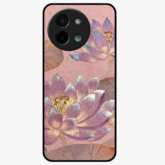 Blossom Mist Lotus Glass Case showing flat back view with serene lotus blossom artwork and glossy glass finish.