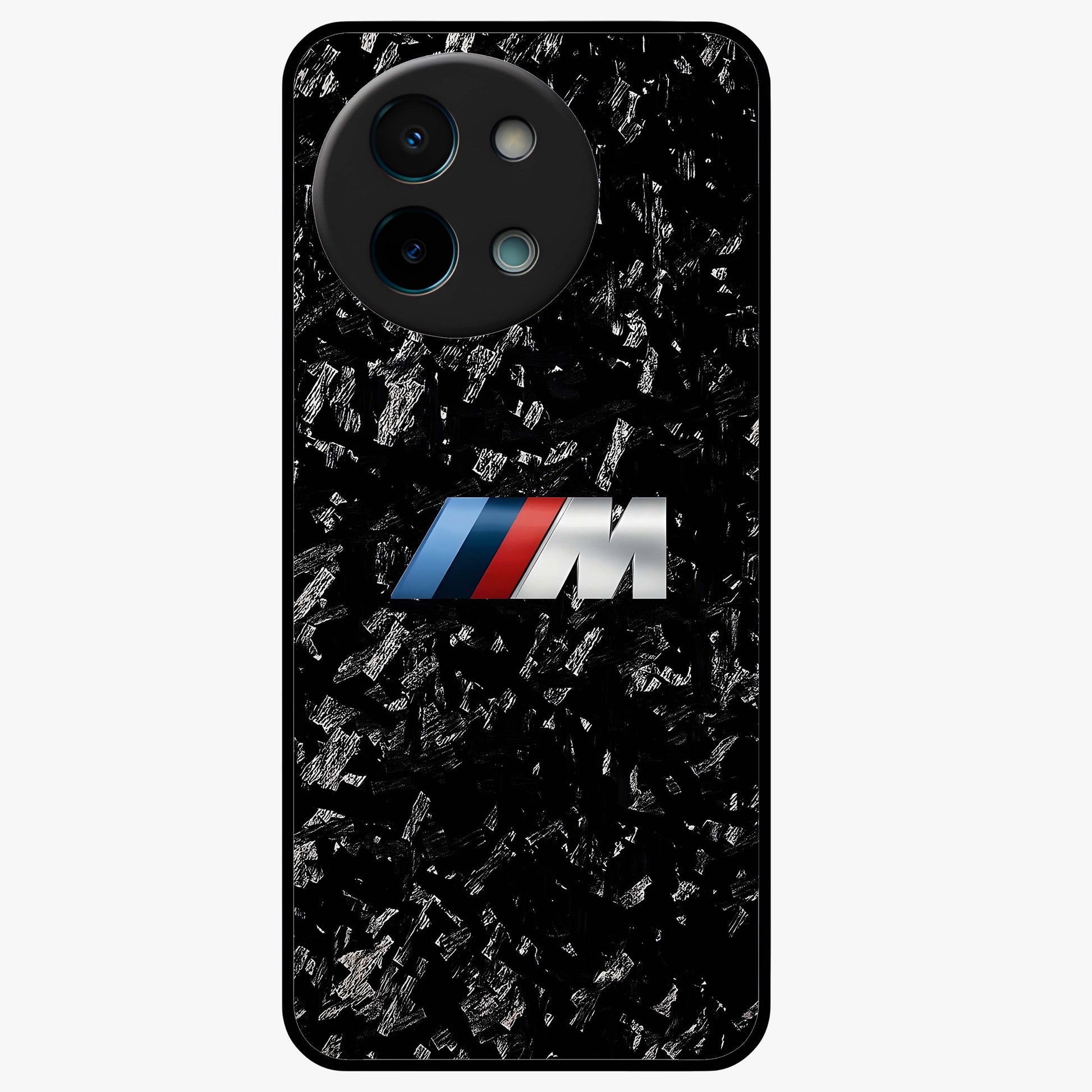 Carbon Speed Mark Glass Case showing flat back view with sporty carbon pattern artwork and glossy glass finish.