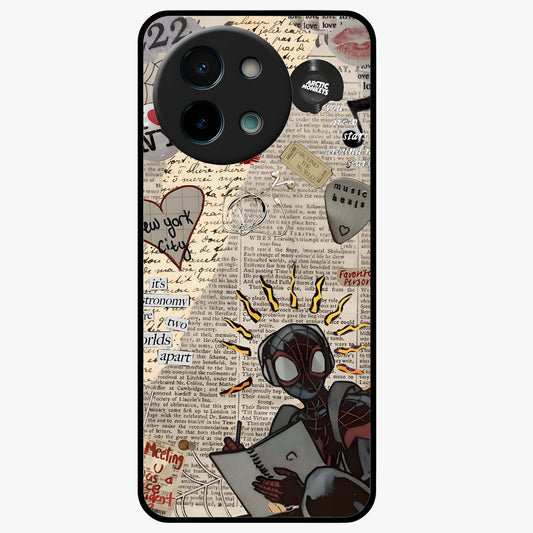 City Dream Sketch Glass Case showing flat back view with artistic city skyline sketch artwork and glossy glass finish.