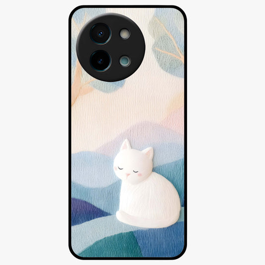 Cotton Dream Cat Glass Case showing flat back view with soft dreamy cat artwork and glossy glass finish.