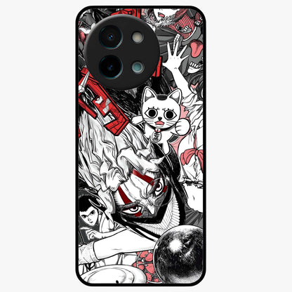 Crimson Chaos Panel Glass Case showing flat back view with bold crimson abstract artwork and glossy glass finish.