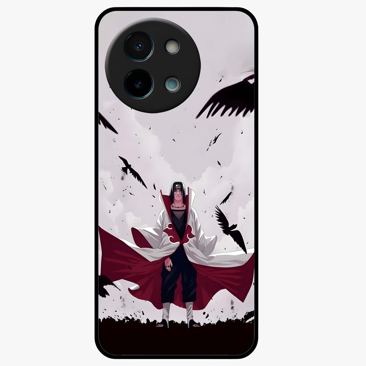 Crimson Crow Ascension Glass Case showing flat back view with mystical crow artwork and glossy glass finish.