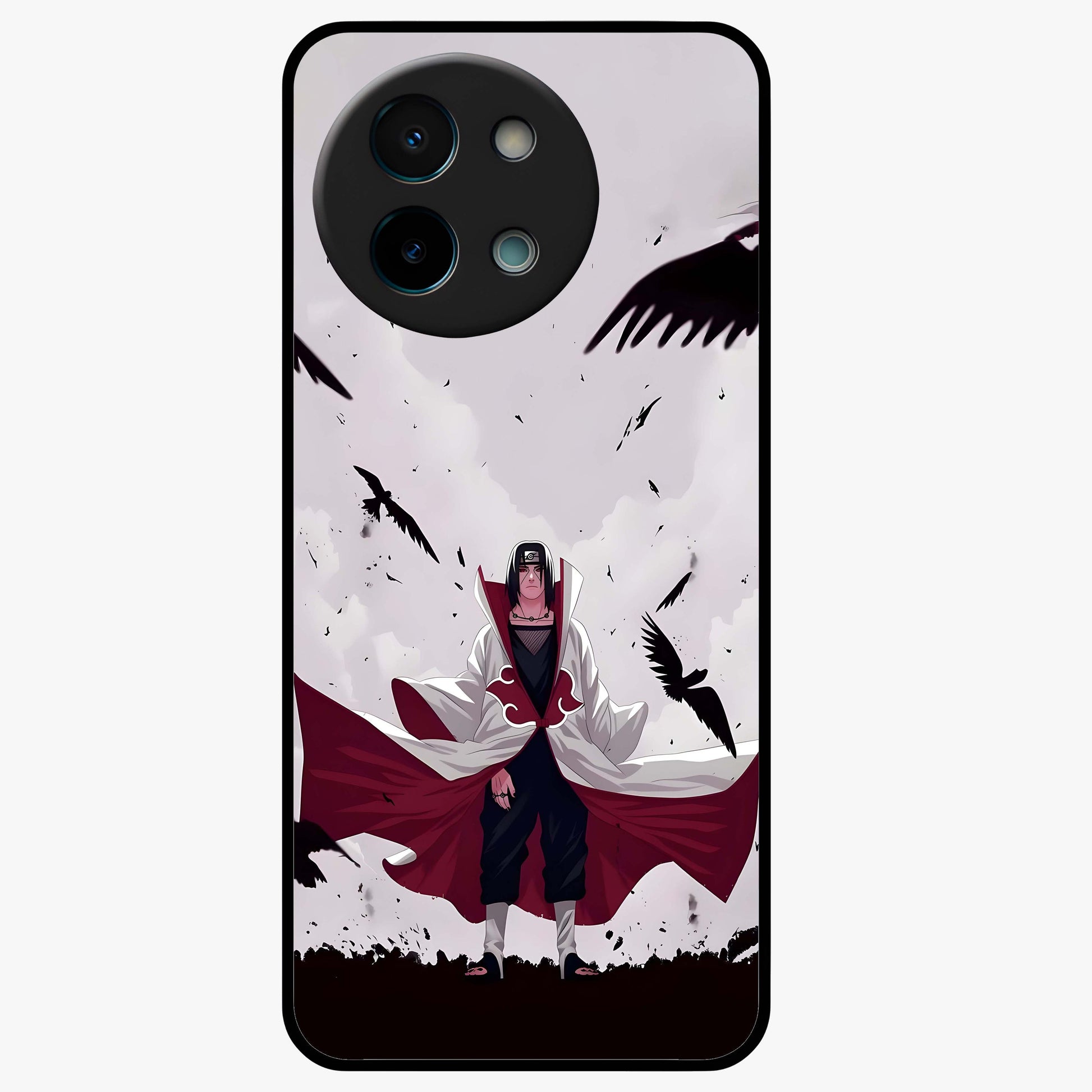 Crimson Crow Ascension Glass Case showing flat back view with mystical crow artwork and glossy glass finish.