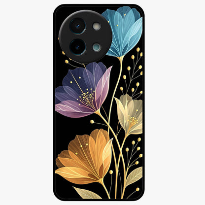 Delicate Multicolor Flowers Glass Case showing flat back view with vibrant floral artwork and glossy glass finish.