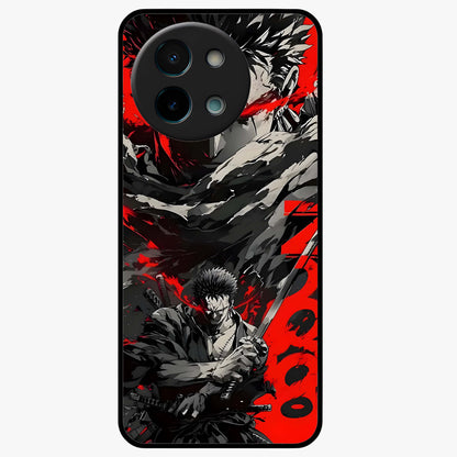 Demon Sword Resolve Glass Case showing flat back view with fierce sword warrior artwork and glossy glass finish.