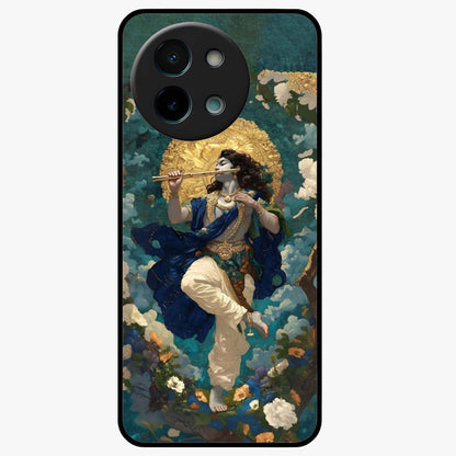 Divine Krishna Art Glass Case showing flat back view with Lord Krishna artwork and glossy glass finish.