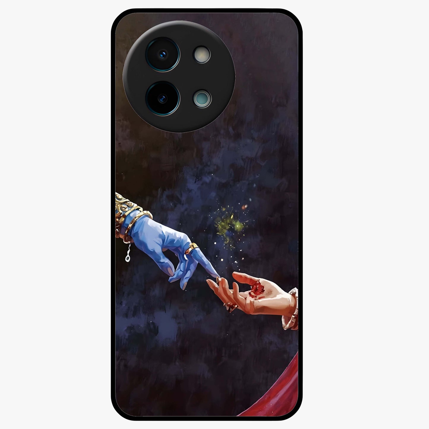 Divine Touch Eternal Glass Case showing flat back view with spiritual themed artwork and glossy glass finish.